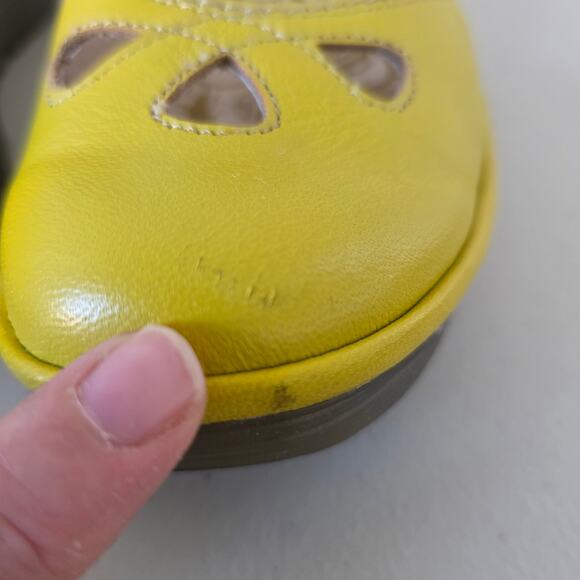 Fly London Yellow Leather Mary Jane Wedge Shoes Women Size 41 Comfort Cutout - Picture 9 of 15